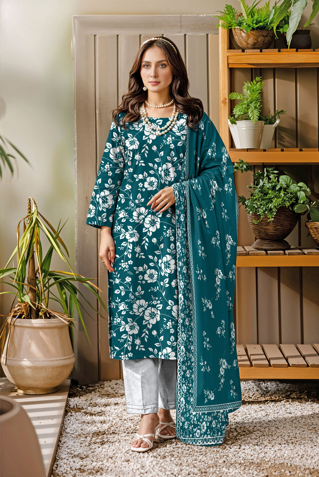 3 Piece Flower Print Suit