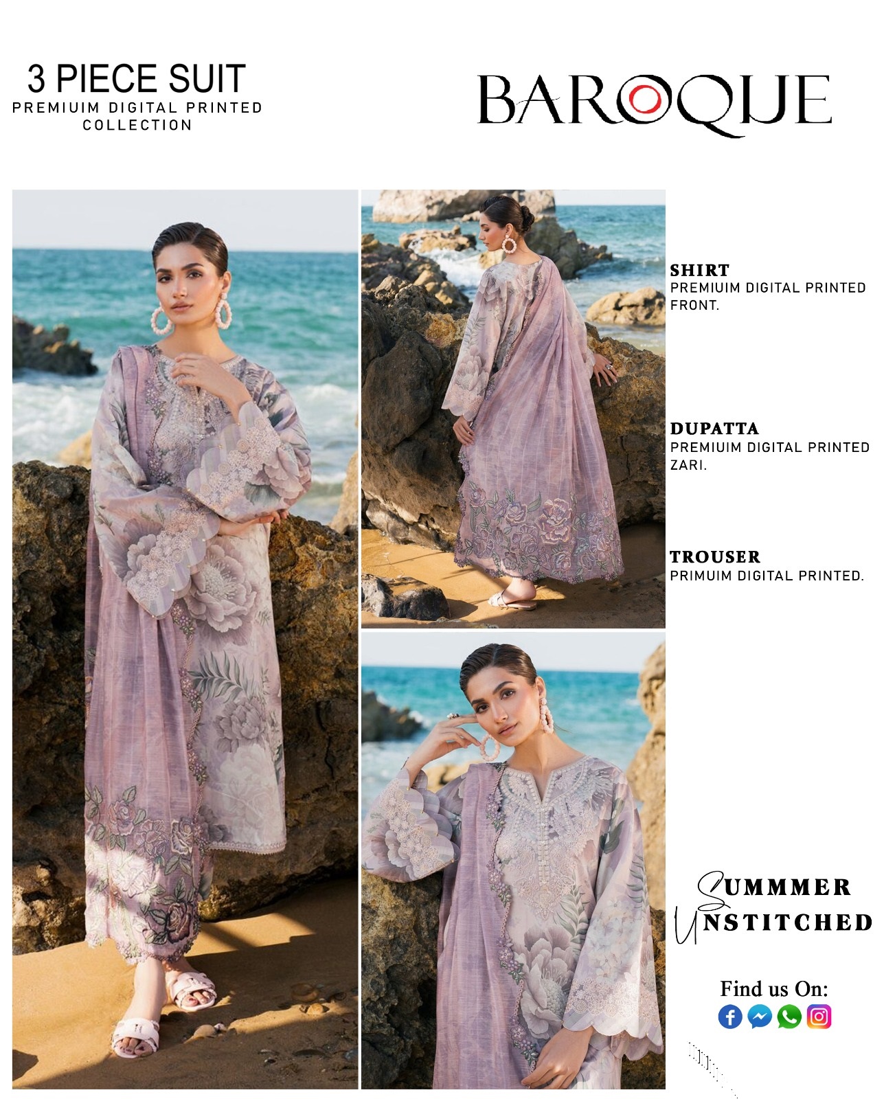 Baroque Digital Print 3 Piece Suit