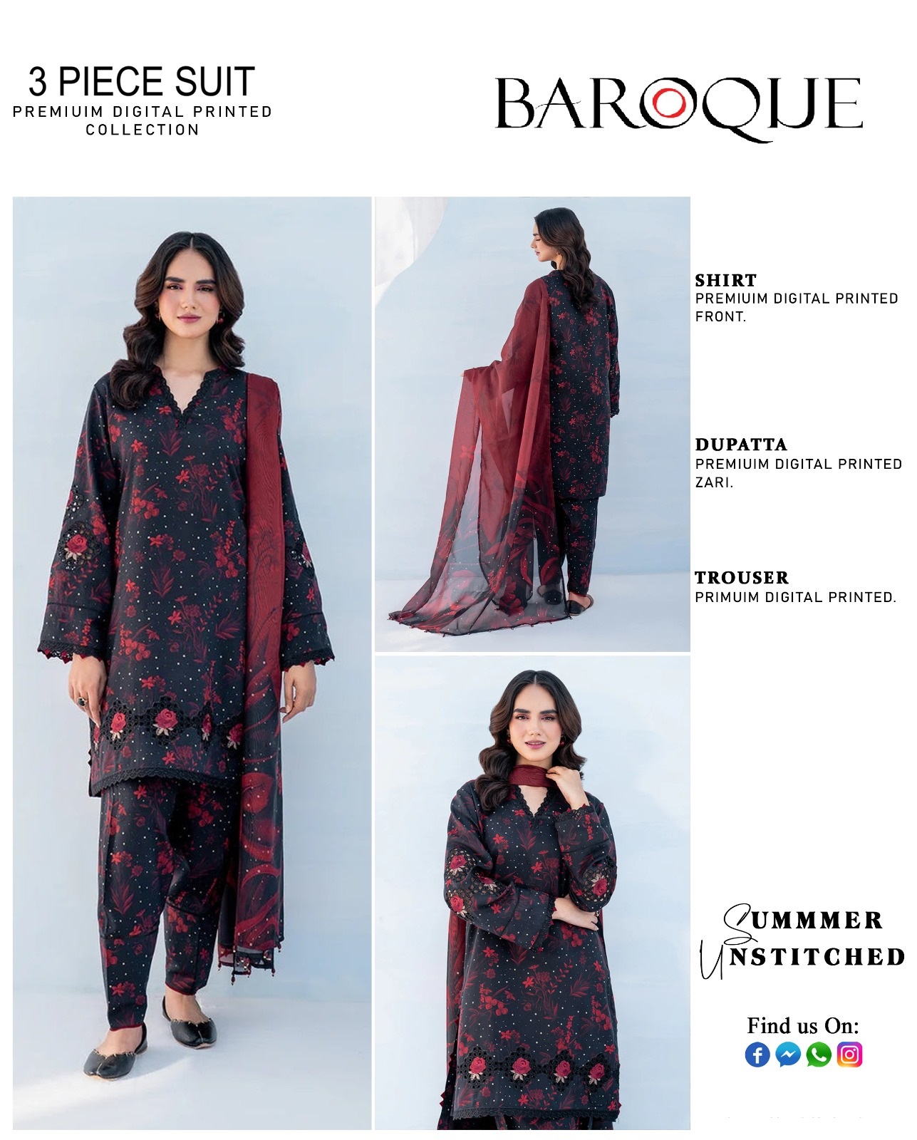 Baroque Digital Print 3 Piece Suit