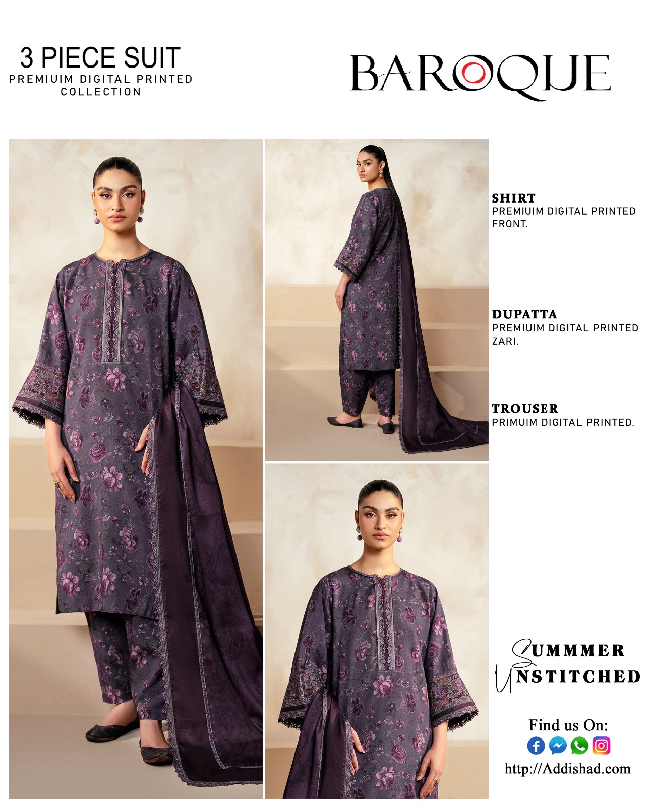 Baroque Digital Print 3 Piece Suit