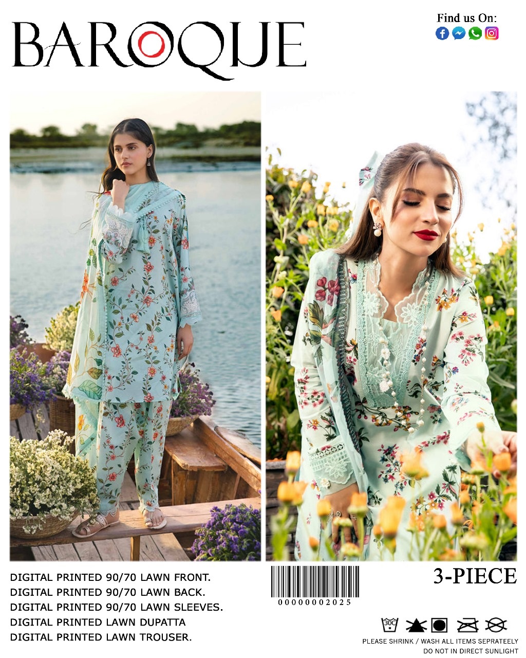 Baroque Digital Print 3 Piece Suit