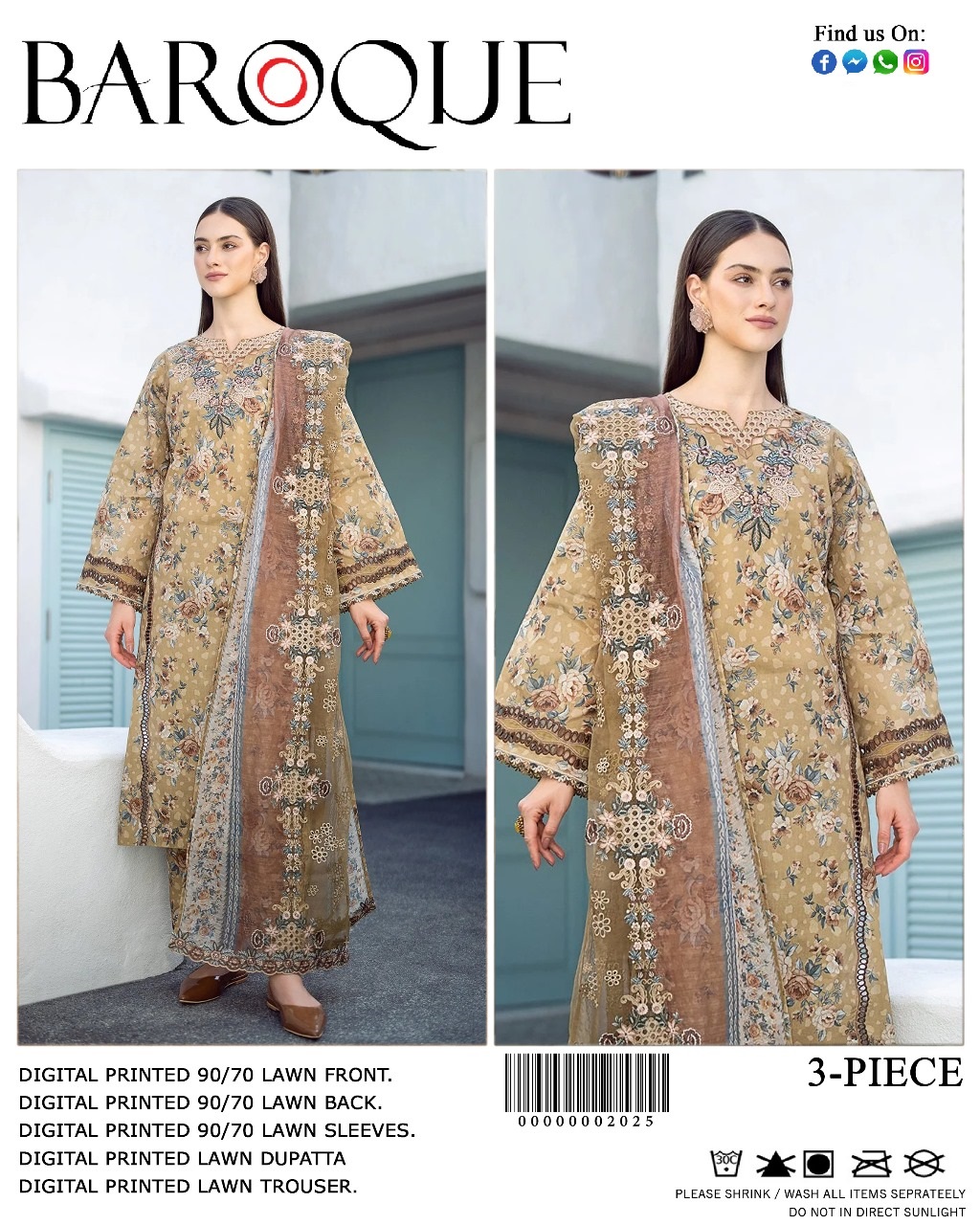 Baroque Digital Print 3 Piece Suit