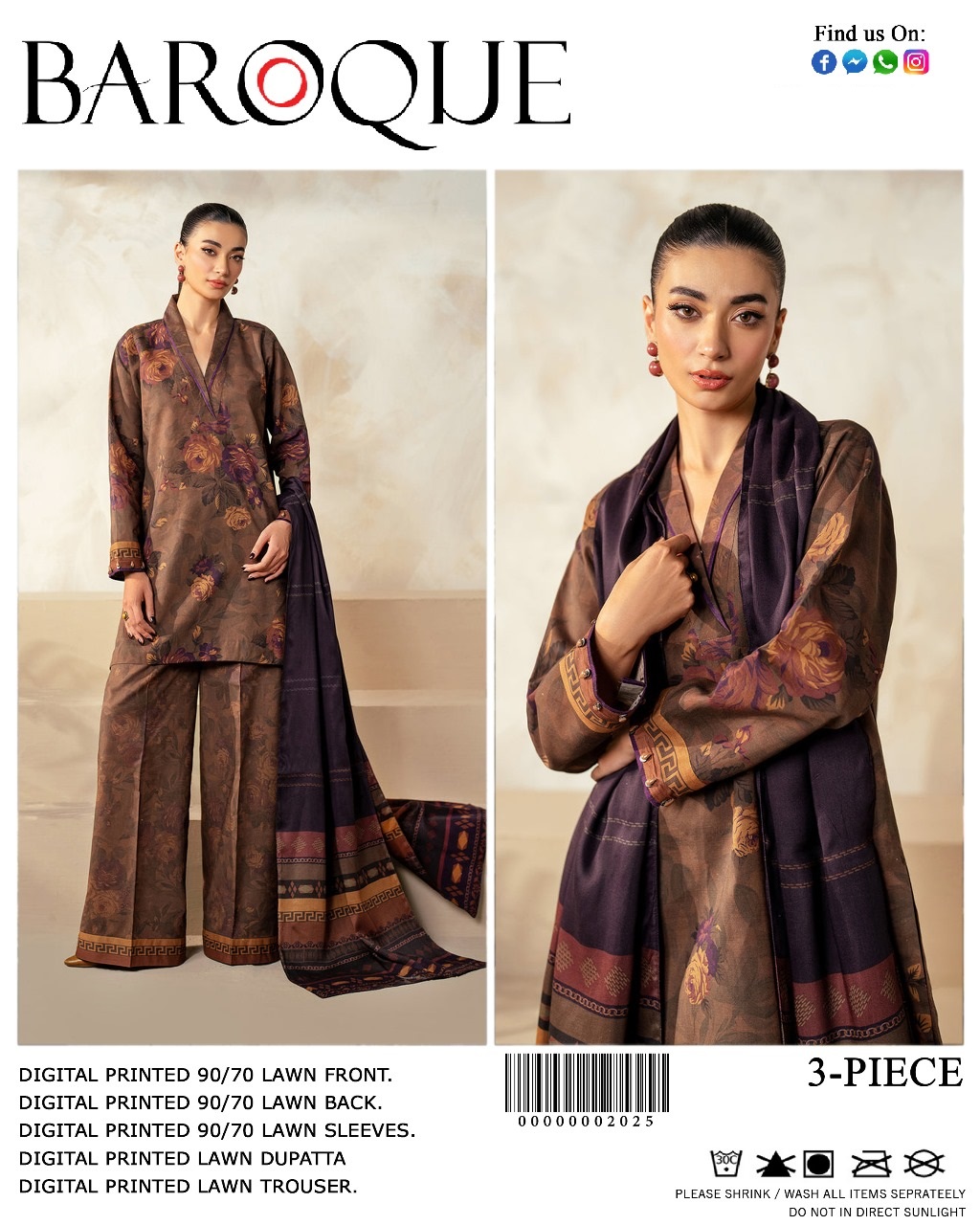 Baroque Digital Print 3 Piece Suit