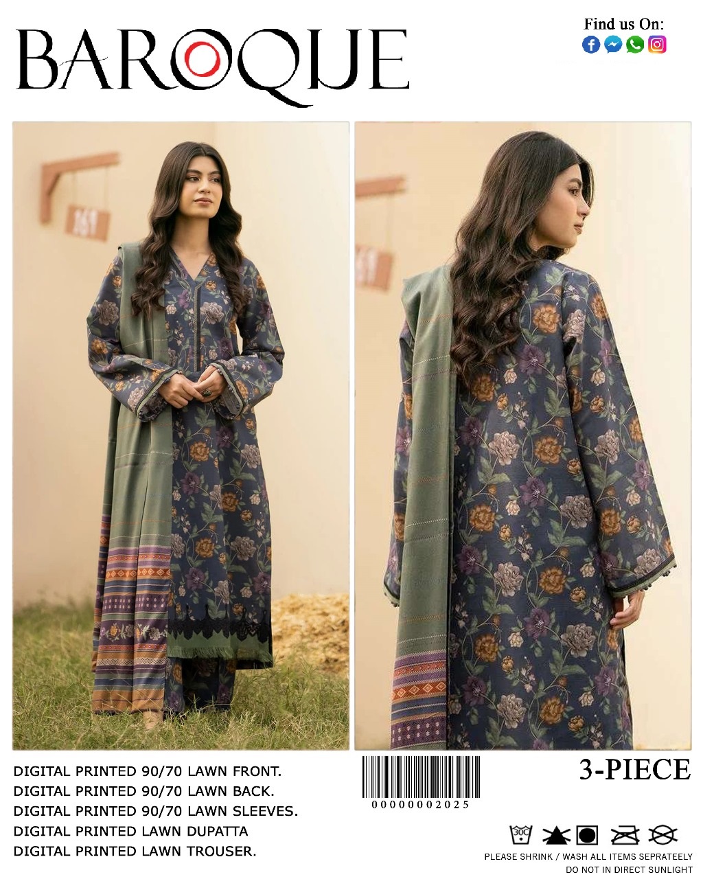 Baroque Digital Print 3 Piece Suit