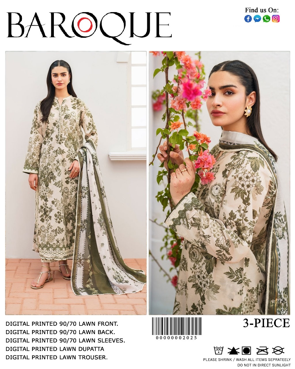Baroque Digital Print 3 Piece Suit