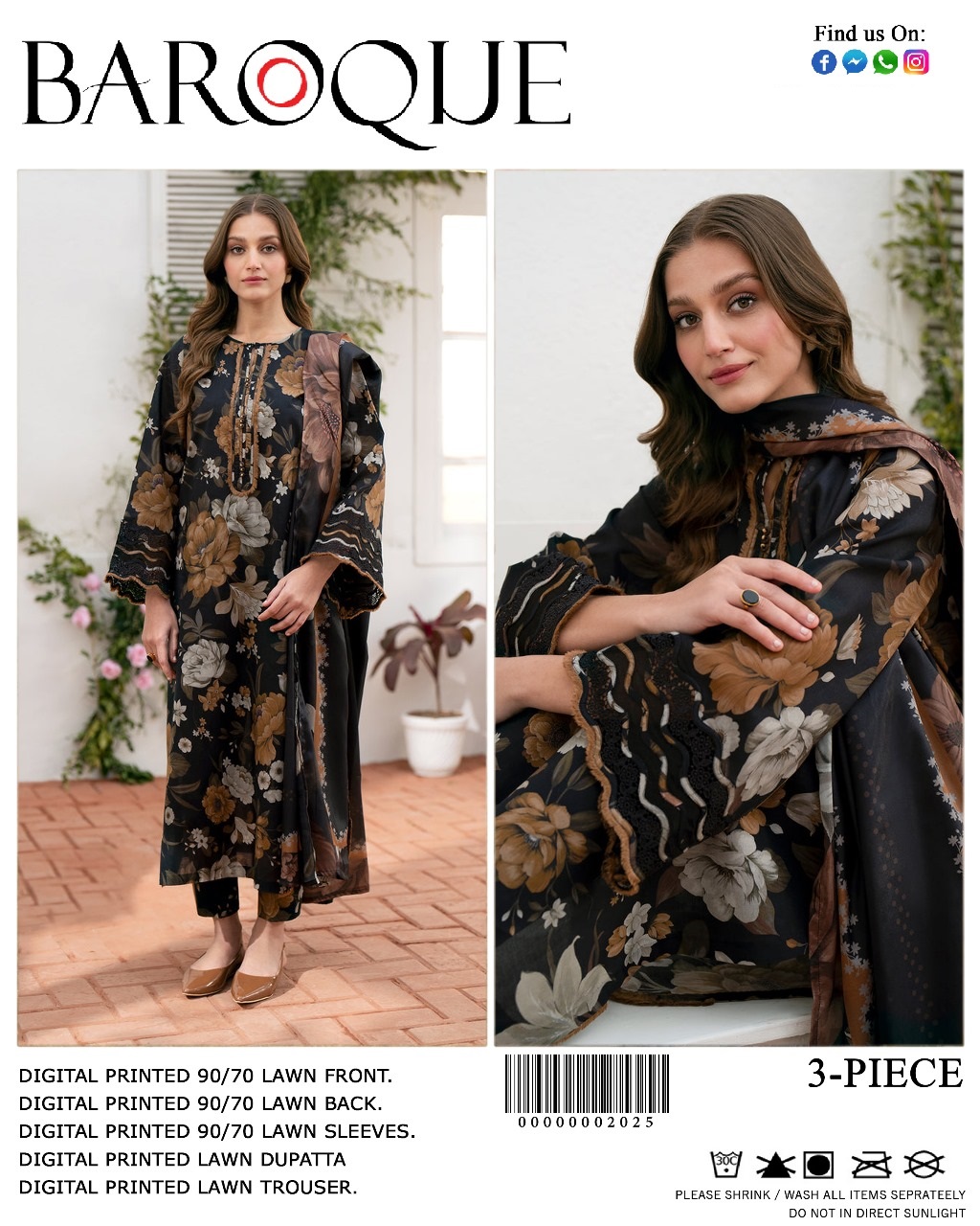 Baroque Digital Print 3 Piece Suit