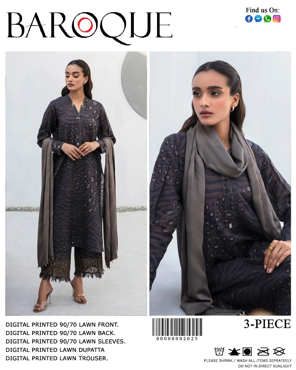 Baroque Digital Print 3 Piece Suit
