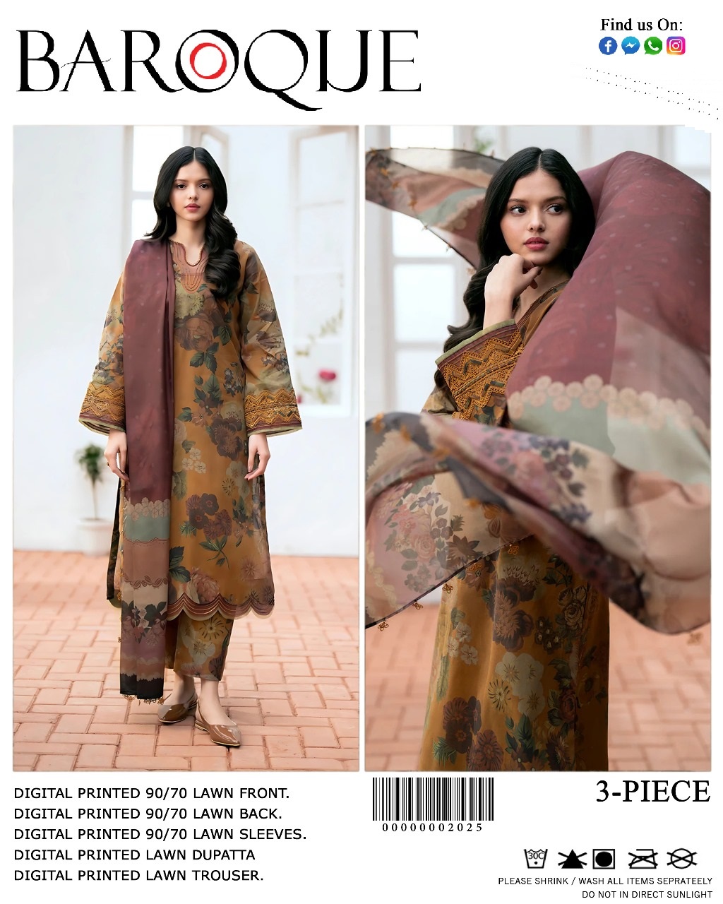 Baroque Digital Print 3 Piece Suit