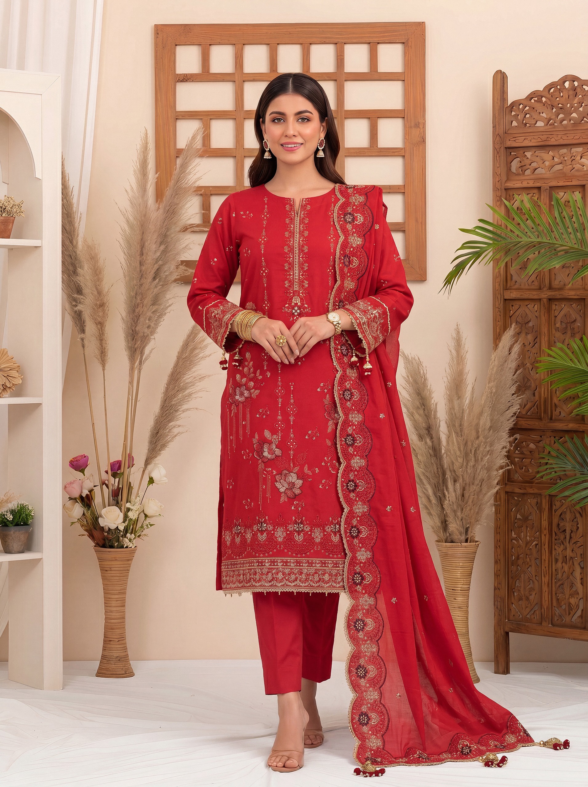 Embroidery Suit Red