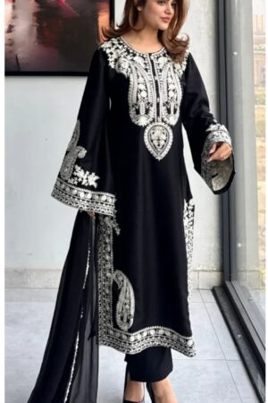 Zara Shahjahan Sage Black Emb Suit
